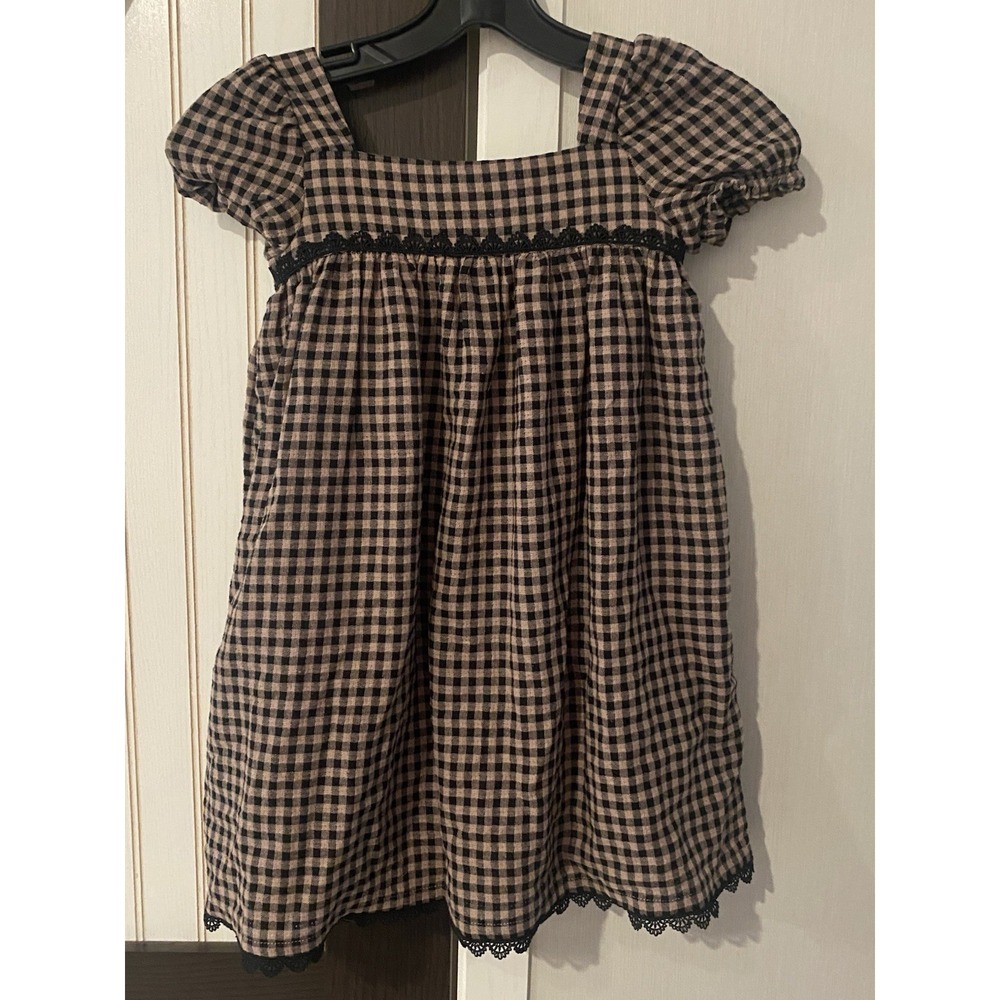 JOIE Girls Black Gray Gingham Dressy Fit & Flare Dress Size 5 5T 4-5 Years